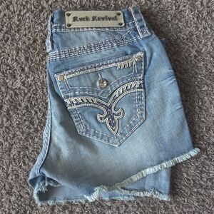 Rock Revival, Jelina Short, Light Blue Jean Shorts with Embroidered Pocket